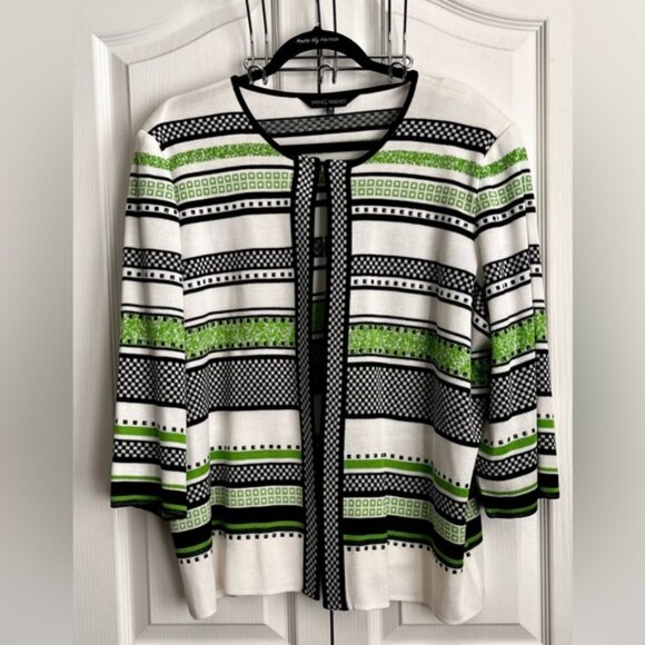 MING WANG WOMENS CARDIGAN , GREEN, BLACK & WHITE, size 1x - Picture 1 of 8